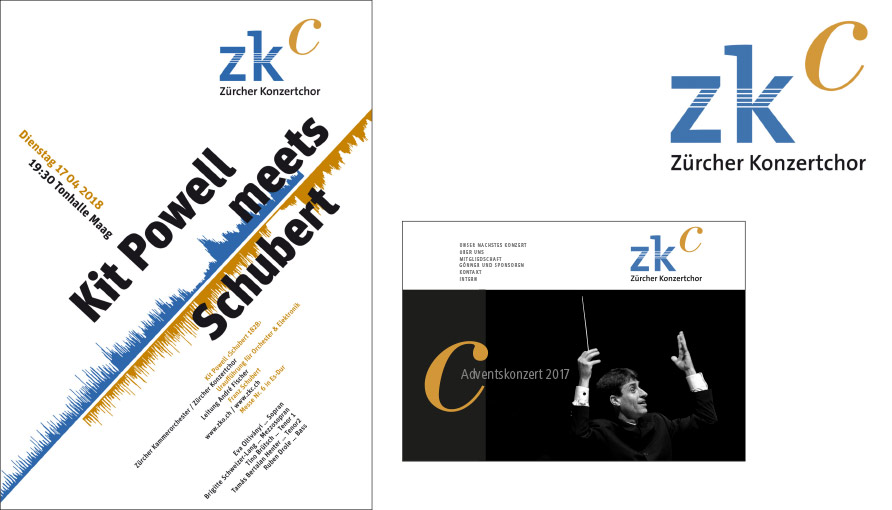 
							Neues Erscheinungsbild (Wortmarke, Webseite, Konzerthinweis) für den Zürcher Konzert Chor
							